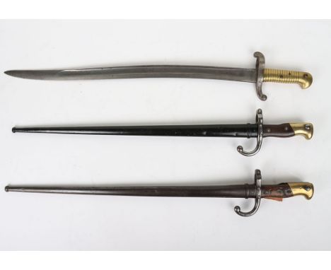 French Bayonets:  Two Gras M1874 bayonet7 complete with metal scabbard, dated 1876 and 1880 to top of blades, with Chassepot 