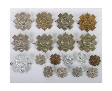 Selection of Highland Light infantry other ranks Victorian, King’s & Queen’s crown cap & collar badges include anodised and “
