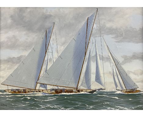 George Drury (British 1950-): 'The Big Class on the Solent - 1926', oil on board signed, titled verso 28cm x 38cm 