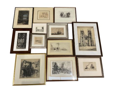 Collection of etchings, various artists William Walcot, Norman Wilkinson, Hedley Fitton, Donald Crawford, William Unger after