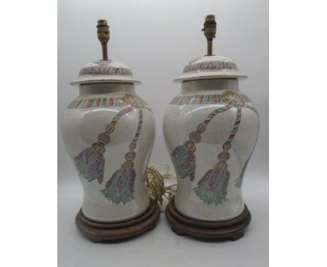 A pair of large decorative lamps, including lamp shades. Approx height of lamp (minus shade) 54cm