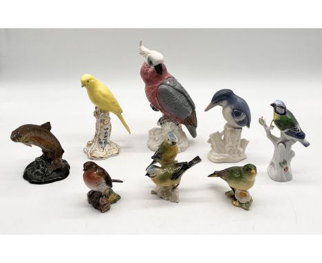 A collection of ceramic birds etc including Beswick, Royal Worcester, Meissen A/F etc. 