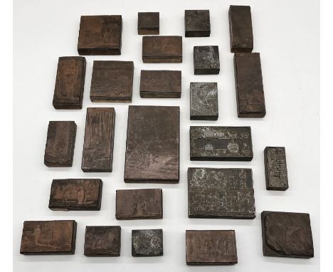 A collection of various wood engraving blocks and printing plates showing mainly classical and architectural scenes 