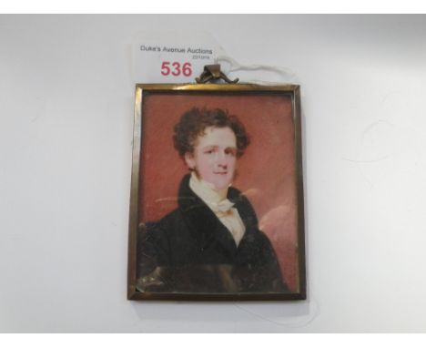 ENGLISH SCHOOL, 19TH CENTURY Portrait of Rev. John Fitz Moore-Halsey, watercolour, 9cm x 7cm Provenance: Private Collection, 