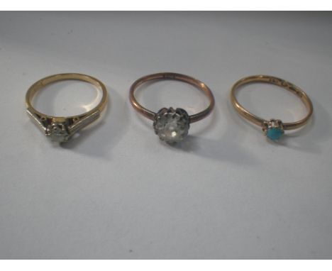 A DIAMOND SOLITAIRE RING, APPROX .20CT, on an 18ct gold shank, ring size K, together with two other dress rings (3)