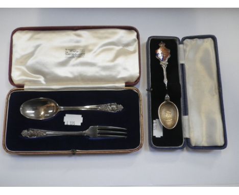 A GEORGE VI SILVER CORONATION CHRISTENING SET, assayed by Goldsmiths &amp; Silversmiths Company, London, 1936, in fitted case