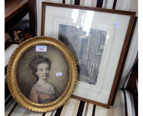 A PASTEL PORTRAIT SIGNED HAMILTON 1776,  a similar in red chalk and another picture
