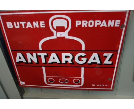 A VINTAGE FRENCH ENAMEL ANTARGAZ DOUBLE SIDED SIGN