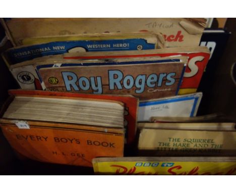 A COLLECTION OF VINTAGE CHILDREN'S BOOKS AND MAGAZINES, to include 'Sunny Stories' 1955 and 'Roy Rogers' comics, Vol 1 No 52 