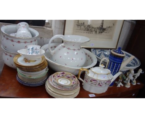 A ROYAL CROWN DERBY PRINCESS TEAPOT, an Edwardian toilet set and other decorative ceramics