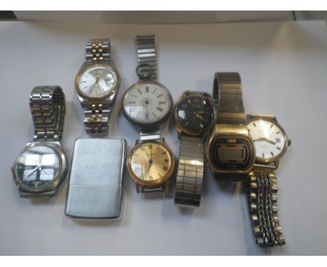 A COLLECTION OF GENTLEMAN'S WRISTWATCHES, together with a cigarette lighter