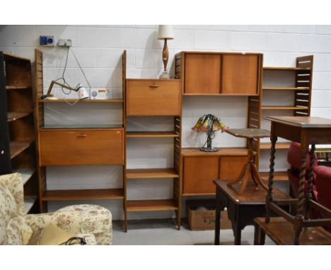 A good set of genuine vintage Ladderax by Staples 5 ladder sides 15 shelves 2 cocktail cabinets large bureau and smaller bure