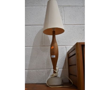 A vintage turned wood table lamp, on pottery base impressed Langton