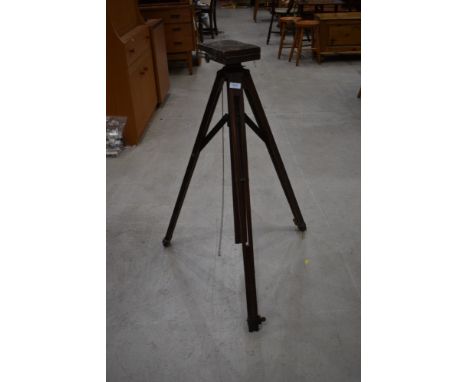 A vintage fold away wooden surveyors or architects tripod for theodolite or similar ideal for lighting, no obvious label for 
