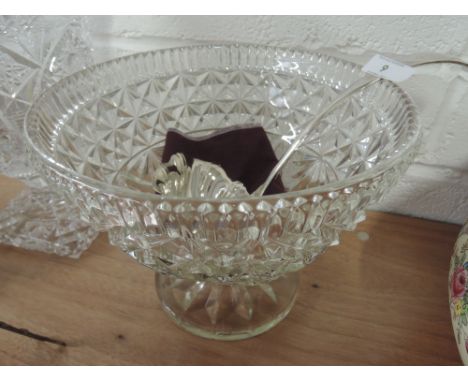 A cut glass punch bowl with Silver Guild plated ladle