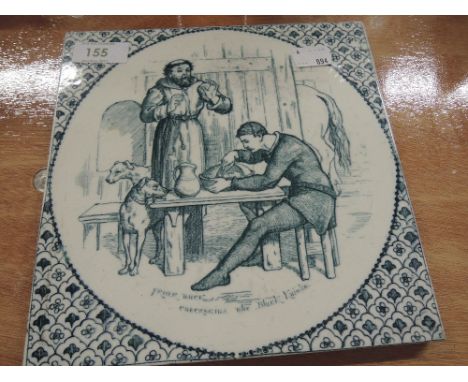 A 19th Century tile, Wedgwood, Friar Tuck checking the Black Knights