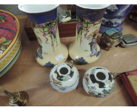 A pair of Noritake vases and a pair of Kiralpo vases