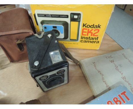 A Kodak Brownie Six-20 Model D camera and a Kodak EK2 instant camera