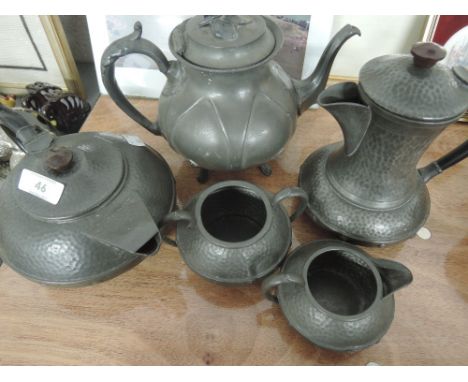 A Craftsman pewter tea set  and R Richardson pewter tea pot