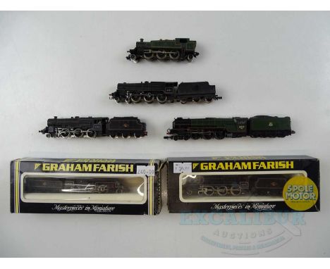 A group of mostly unboxed GRAHAM FARISH N gauge steam locomotives in various BR liveries - F/VG in F/G box where boxed (6)