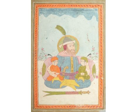 AN 18TH CENTURY INDIAN DECCANI MINIATURE PAINTING, depicting Imam Ali and his two sons Hassan and Hussein, finely signed call
