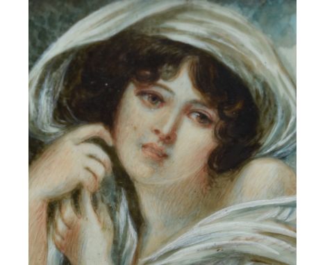 In the manner of Jean-Baptiste Greuze (1725-1805, French), watercolour, A portrait miniature of a lady, signed 'Greuze' to th