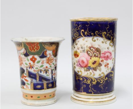 Chamberlain &amp; Co Worcester spill vase, handpainted with mixed flowers against a blue and gilded ground together with a Sp