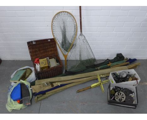 Large collection of vintage and later fishing related items, including rods and reels etc (a lot) 