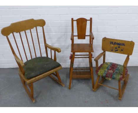 Children's vintage chairs to include a rocking chair, together with another Playskool rocking chair and a doll's metamorphic 