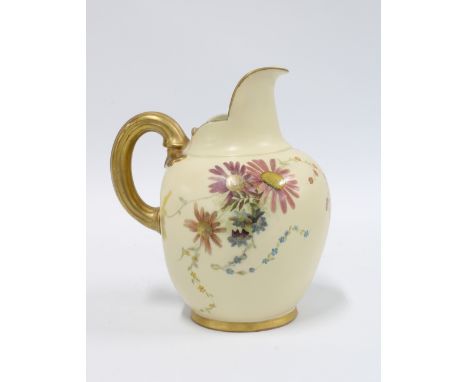 A Royal Worcester Blush Ivory jug, No. 1094, with hand painted floral decoration, 14cm.