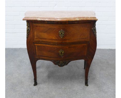 French Louis XV style kingwood commode, the serpentine marble top above two drawers, raised on cabriole legs with gilt metal 