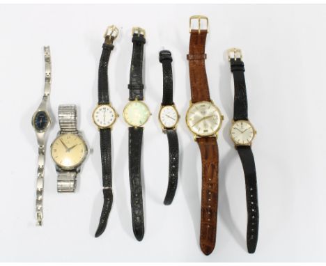 A collection of ladies vintage wristwatches to include Omega, with yellow metal case and Rotary together with two Gents wrist