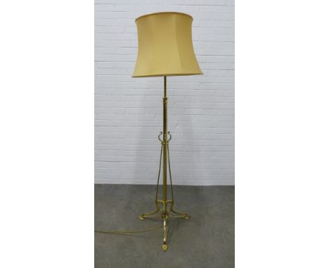 Art Nouveau style brass standard lamp and shade. 155cm high. 