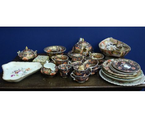 A 19TH CENTURY ROYAL CROWN DERBY IMARI PATTERN PORCELAIN TEA SERVICE further china to include a pair of Chinese plates