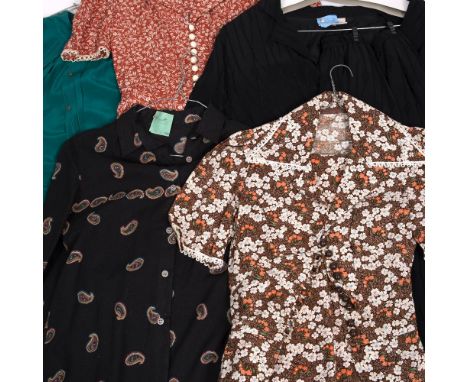 A SET OF SIX TOP AND SKIRT CO-ORDINATES with one paisley printed skirt and triangular shawl co-ordinate. Also includes three 