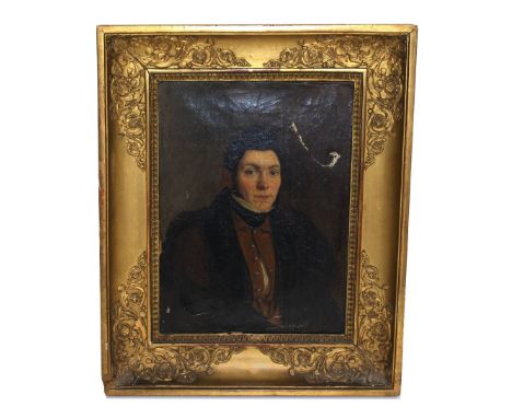 A 19TH CENTURY CONTINENTAL SCHOOL PORTRAIT of a seated gentleman, oil on canvas, signed indistinctly dated 1838 (?) in gilt f