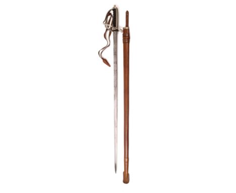 A BRITISH ROYAL ARTILLERY OFFICER'S SWORD with a steel hilt and a three bar guard, a fish skin covered grip, the blade 88cm i