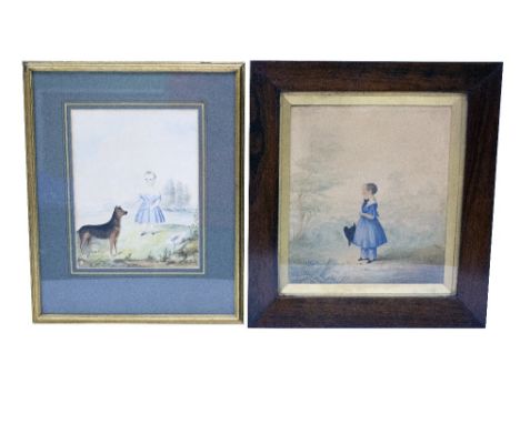 A J.G. BOWIE (19TH CENTURY ENGLISH SCHOOL) Portrait of a boy holding a hat and a whip, watercolour, signed and dated 1841, 29