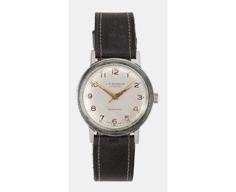 J.W. Benson, London - A steel wristwatch,  circa 1950, model 54858, circular silvered dial with gold coloured Arabic numerals