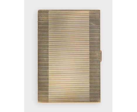 A pocket cigarette case, stamped 18ct twice, no further apparent marks, tests as 18ct gold, of rectangular form, outer with s