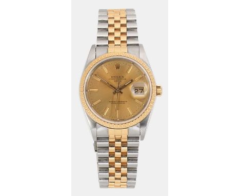 Rolex - A steel and gold 'Oyster Perpetual Date 34' wristwatch, circa 1994, model 15223, serial number S125009, circular cham