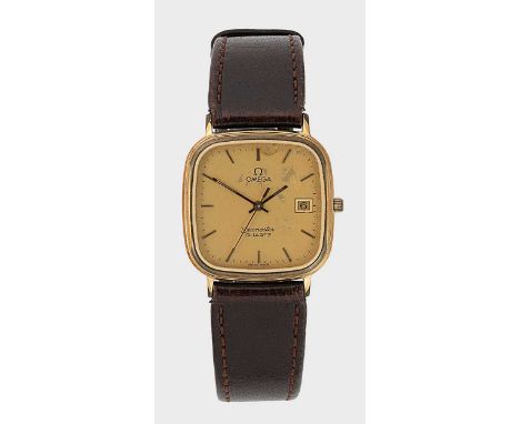 Omega - A gold plated 'Seamaster' wristwatch, circa 1982, model 196.0283, serial number 46558230, square champagne dial with 