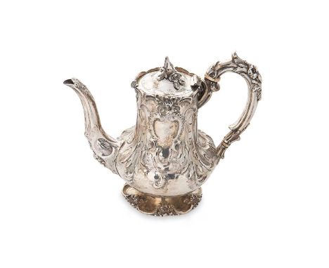 A Victorian silver coffee pot, mark of J. E. Terrey &amp; Company (John Edward Terry), London 1841, of baluster form, lavishl