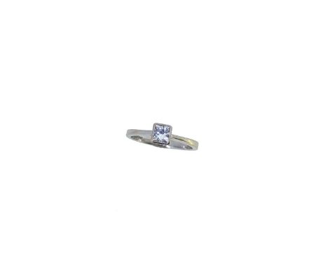 An 18ct gold princess cut diamond ring, rubover set princess cut diamond, estimated approximate weight 0.40ct, size K½, hallm