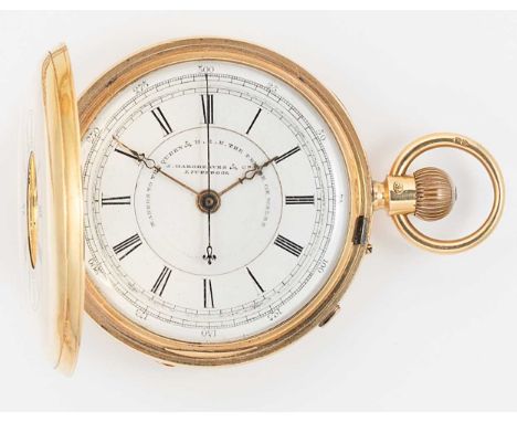 J. Hargreaves & Co., Liverpool - A late 19th century 18ct gold chronograph half hunter pocket watch,  circa 1884, outer cover
