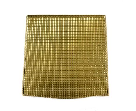 A mid 20th century 9ct gold powder compact,  mark of Ramsden &amp; Roed, London 1956, retailed by Carrington &amp; Company, o