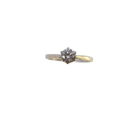 An 18ct gold single stone diamond ring,  claw set round brilliant cut diamond, estimated approximate weight 0.50ct, assessed 