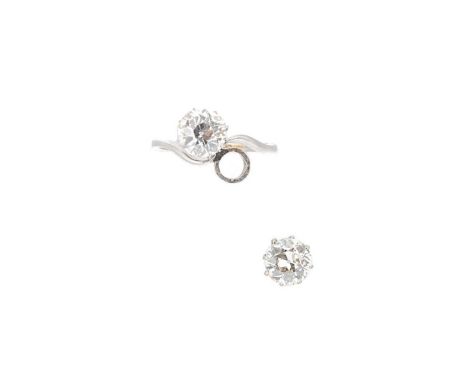 A two stone diamond ring, one old European cut diamond, approximately 7.8 x 7.6 x 4.8mm, estimated approximate weight 1.80ct,