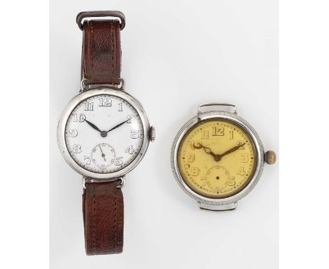 Longines - A silver 'trench' style wristwatch together with another with a Borgel case, the Longines, circa 1925, circular wh