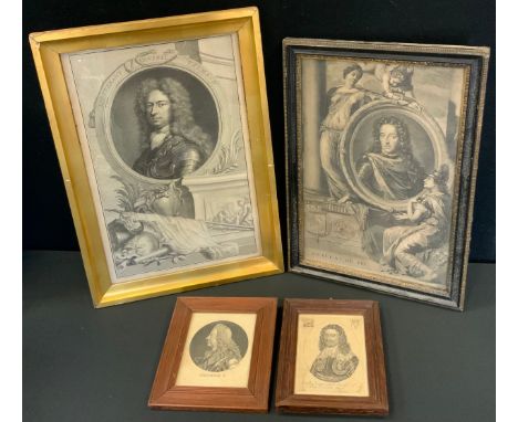 Godfrey Kneller, after, Portrait of Lieutenant General Talmash, monochrome engraving, 36cm x 24cm;  others, Guillaume III, 23